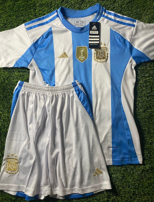 Blue & White Argentina Soccer Jersey and Shorts Set Kids Size 28
