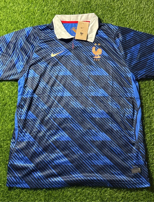 Nike Men's Blue and Black France Football Shirt Size 2XL with Gold Accents fan version