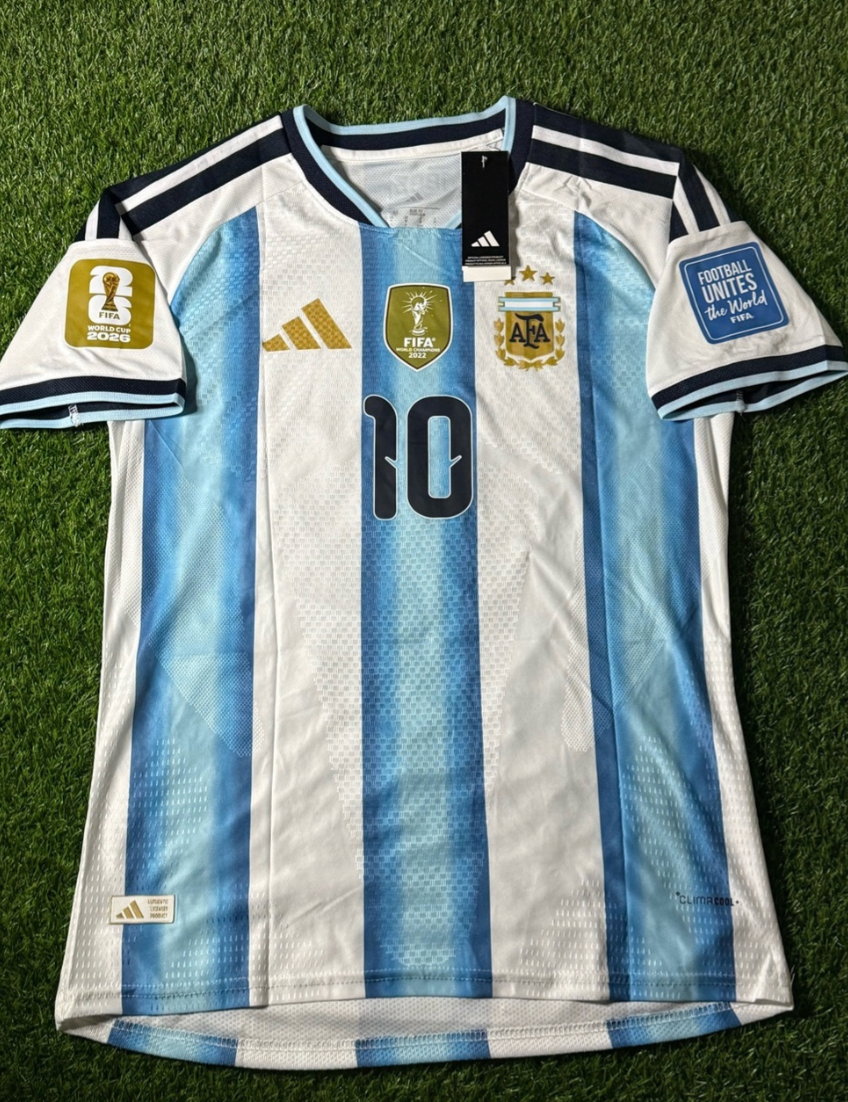 Argentina #10 Messi Home Jersey - White & Light Blue Size M Player Version