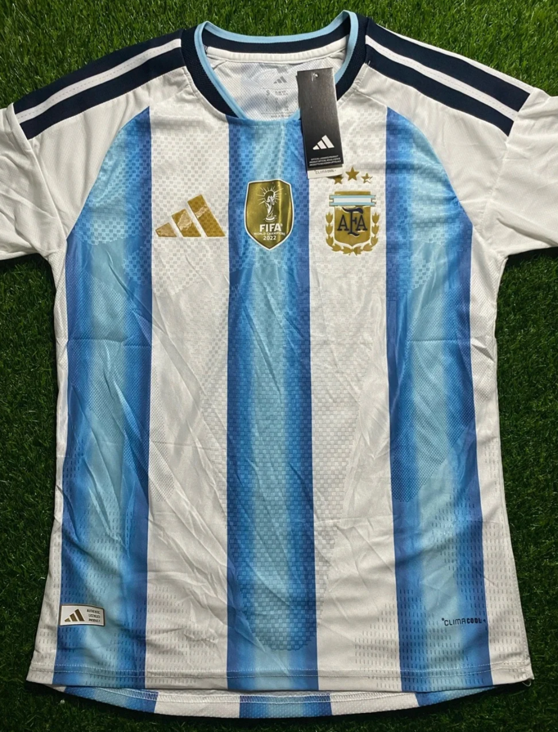 Argentina Soccer Jersey Size S White and Light Blue Striped Player Version