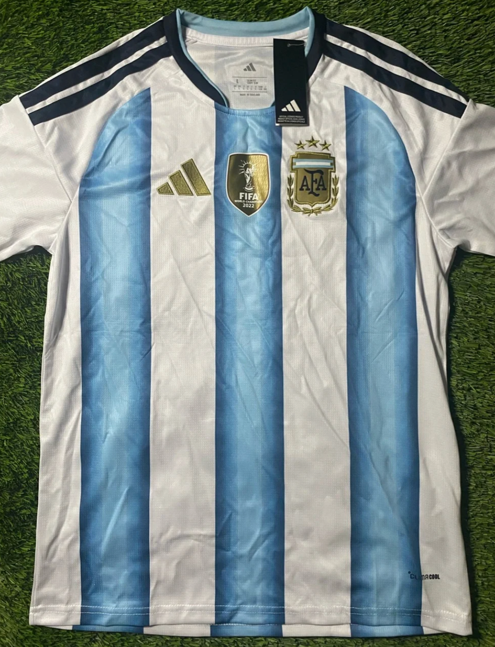 Argentina National Team Home Jersey Size L - White & Sky Blue Fan Version