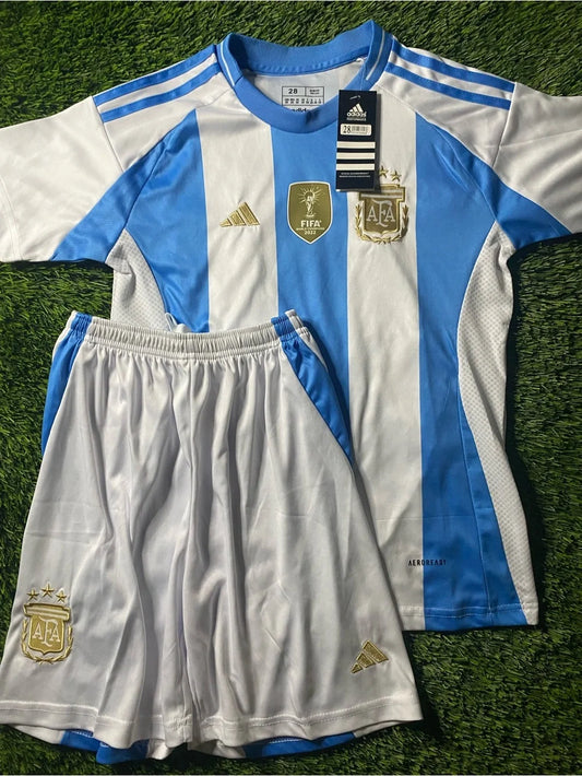 Blue & White Argentina Soccer Jersey and Shorts Set Kids Size 28
