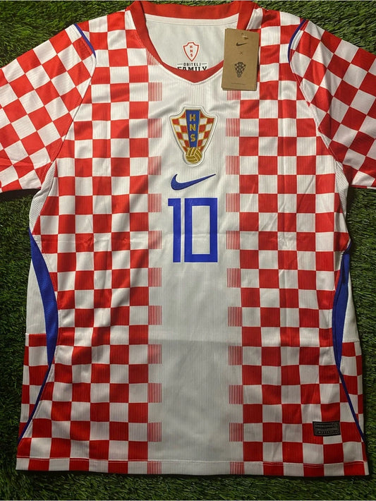 Croatia Modric #10 Red & White Checkered Soccer Jersey with Blue Accents